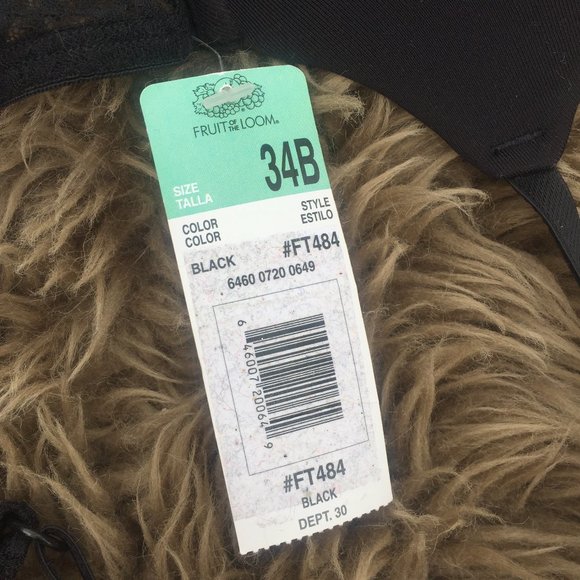 NWT Fruit of the Loom black lace push up bra - 34B - Picture 4 of 6